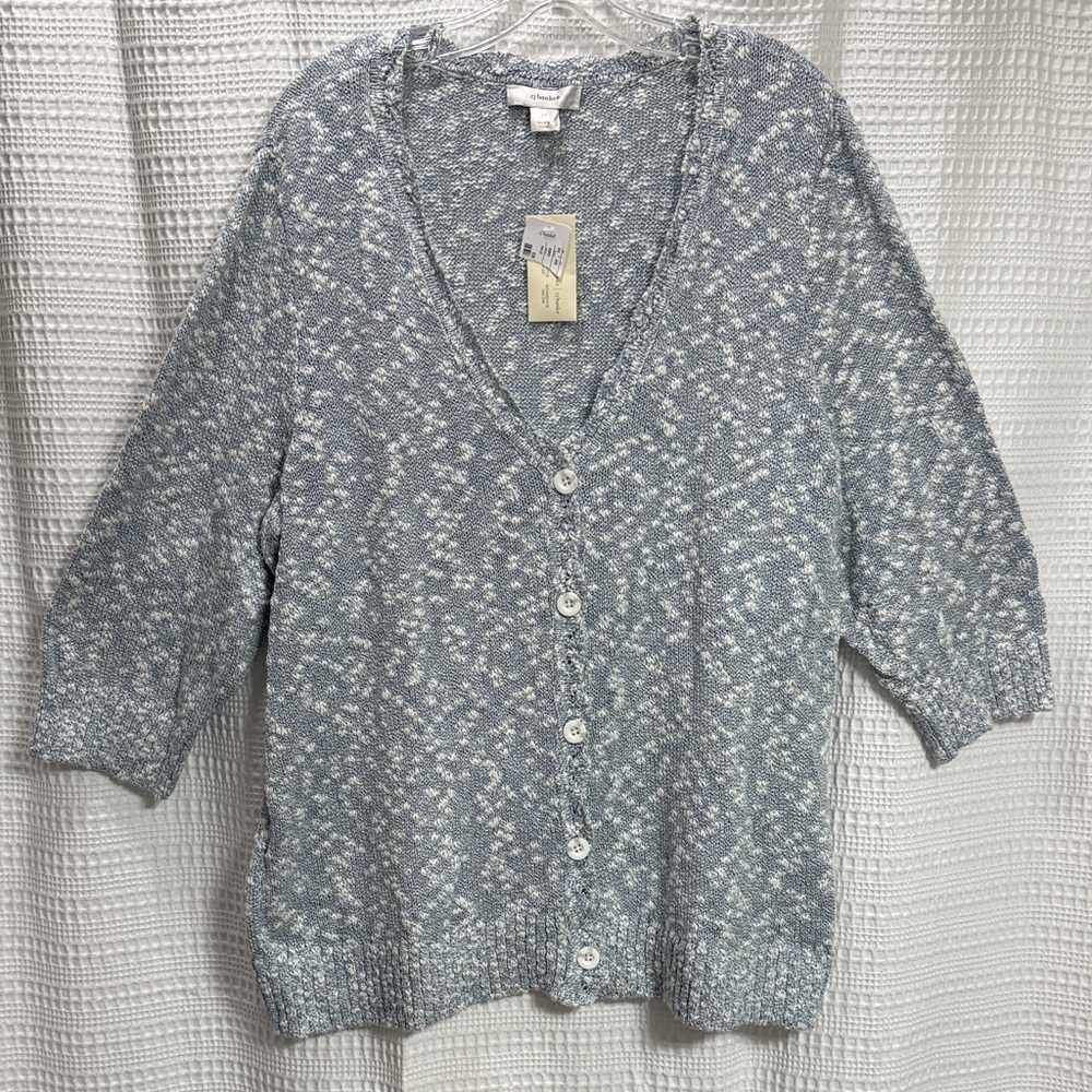 CJ Banks NEW Baby Blue/White Cardigan Sweater SZ 2X crochet details cotton blend